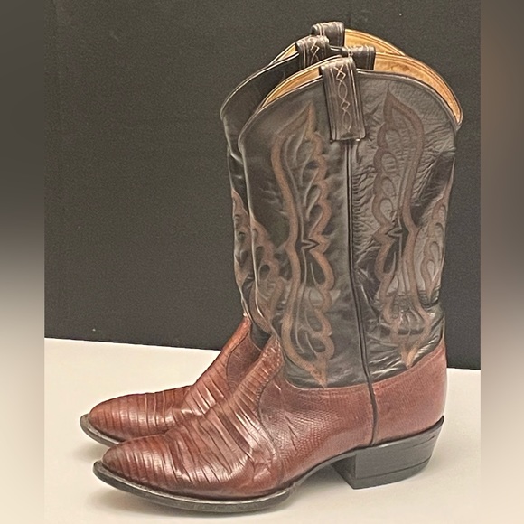 Tony Lama, Brown, Leather and Reptile Western Boots Black Label Size 9E 8563 - Picture 1 of 16
